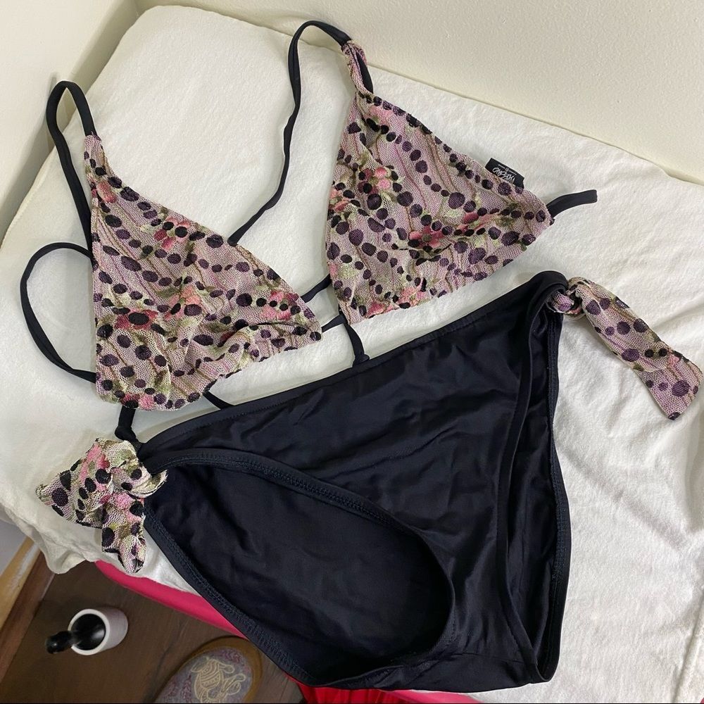 Mossimo black embroidered polka dot bikini